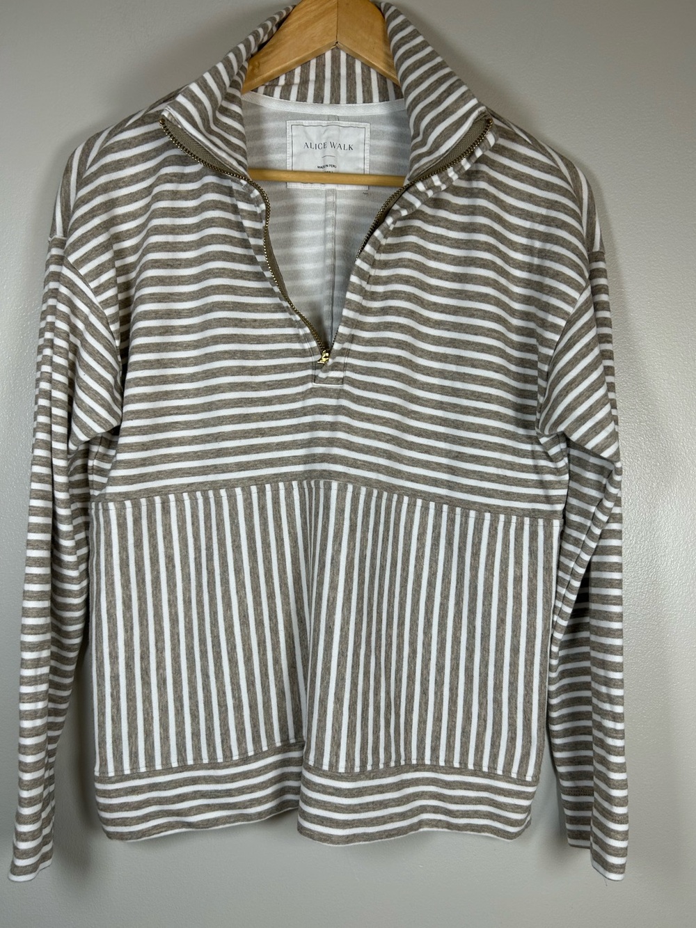 Alice Walk Striped Zip-Up Sweatshirt Quarter Zip Pullover Color Heather Toast
